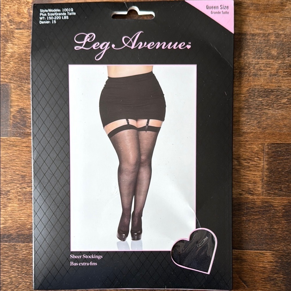 LEG AVENUE Sheer Black Stockings Size Queen NWT